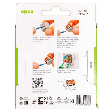 КВТ Клеммы WAGO 222-415/996-005 (5Х2,5мм2) (блистер 5шт.) 86578 KVT КВТ Клеммы WAGO 222-415/996-005 (5Х2,5мм2) (блистер 5шт.) 86578 KVT